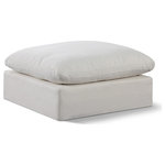 Meridian Furniture - Comfy Beige Linen Textured Fabric Modular Chair, Cream, Linen Textured Fabric, Ottoman - Give your space a whole new look with this cream Comfy linen textured fabric ottoman. This handsome ottoman fits nicely with other items in the Comfy collection and is a versatile seating option designed for adaptability, comfort and style. Wrapped in rich cream durable linen textured fabric upholstery, this ottoman offers a plush embrace of overstuffed down feather cushions, carefully crafted to deliver the highest level of comfort. The perfect seat for creating an oasis for relaxation, this ottoman has thick foam surrounding its frame for added support and coziness.