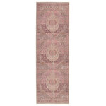 Jaipur Living - Machine Washable Ozan Medallion Pink and Burgundy Runner Rug, 2'6"x7'6" - The Kindred collection melds the timelessness of vintage designs with modern, livable style. In faded tones of dusty pink, warm tan, plum, and beige, the statement-making Ozan rug ground spaces with luxe appeal and a classic center medallion motif. This low-pile rug is made of soft polyester and features a stunning, Old World-inspired digitally printed design.