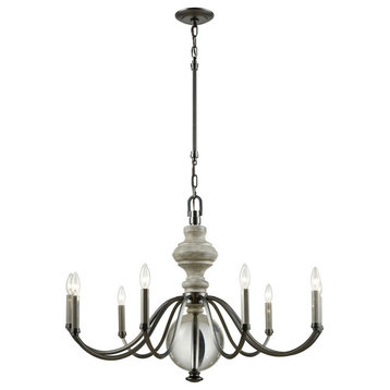 Neo Classica 9-Light Chandelier, Aged Black Nickel With Weathered Birch