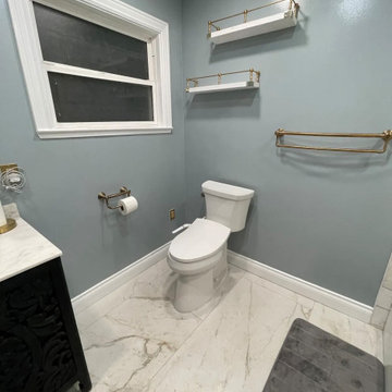 Master Bathroom, Blues, Golds and whites