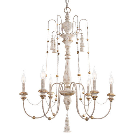 LNC French Country 6-Light Distressed Gray Candle Chandelier