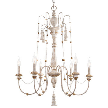 LNC French Country 6-Light Distressed Gray and Antique Gold Candle Chandelier