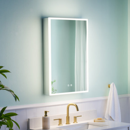 LED Medicine Cabinet with Mirror, 3X Magnifier Glass, Recessed/Surface Mount, 20"x30" Left Door