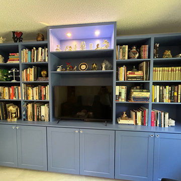 Custom-Built Blue Bookcase & TV Unit