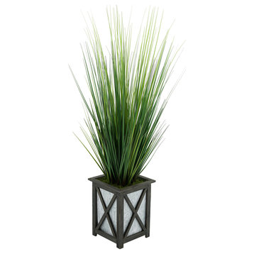 Artificial 46-inch Grass in Black Crisscross Wood/Metal Planter