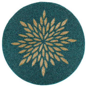15" Glass Beaded Sunburst Placemat, Teal and Gold