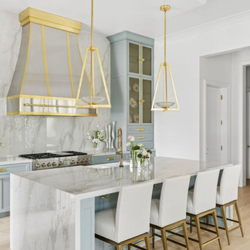 Luxury Kitchen with Waterfall Marble Island