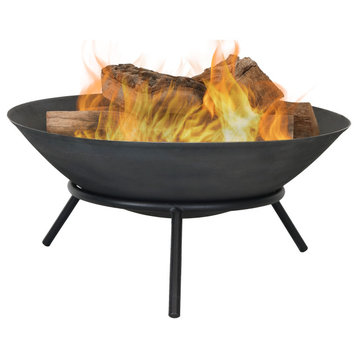 Sunnydaze Raised Portable Cast Iron Fire Pit Bowl With Steel Finish, 22"