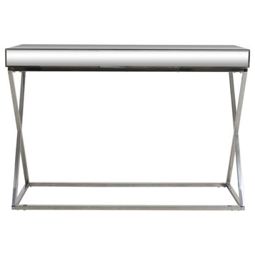 Tommy Modern Glam Console Table With Mirror Tabletop, Silver