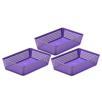 Plastic Storage Baskets for Office Drawer/Desk, Set of 3, Purple