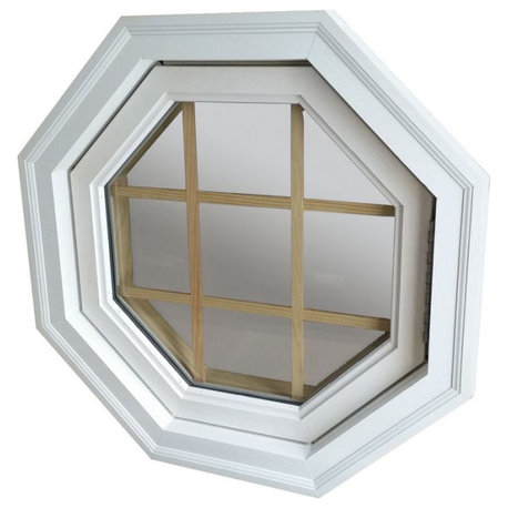 Cabin Breeze Wood Vent Oct Window W/Grille RH, Primed White Exterior With Clear