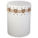 Elk Lighting - Elk Home Sabira Stool, Natural - The Sabira earthenware stool features a drum shape with an aged white finish and natural woven detailing. Designed for modern or organic inspired spaces, this piece features cut out handles on its sides for easy portability.