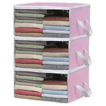 3 Pack Foldable Closet Organizer Clothing Storage Box with Clear Window, Pink