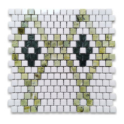 Stone Center Online - Thassos White Marble Square Diamond Mosaic Tile Green Marble Polished, 1 sheet - Mosaic Tile