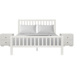 Camden Isle - Hampton Wooden Platform Bed, White With 2 Nightstands, Queen - Hampton Wooden Platform Bed in White with 2 Nightstands Hampton Wooden Platform Bed in White with 2 Nightstands by Camden Isle The Hampton bed is what dreams are made for. This gorgeous bed offers 12 slats for your box spring and/or mattress, a sturdy pine construction and open framework surrounding the headboard and foot board--perfect for those who appreciate a little extra circulation of air. With six stately finishes to choose from, what's not to love? Includes 2 coordinating 2 drawer nightstands measuring 19.7"L x 15.75"W x 19.3"H.  Bed, 2 Nightstands