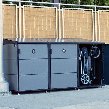 For a standard sized enclosure, you can fit two standard foldable strollers.