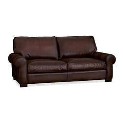 Pottery Barn - Turner Roll Arm Leather Love Seat, Polyester Wrapped Cushions, Vintage Cocoa - Sofas And Sectionals