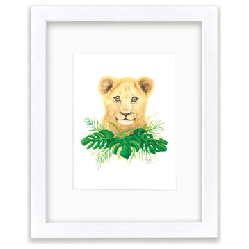 "Safari Littles" Lion Framed Print, With Mat, White, 18x24
