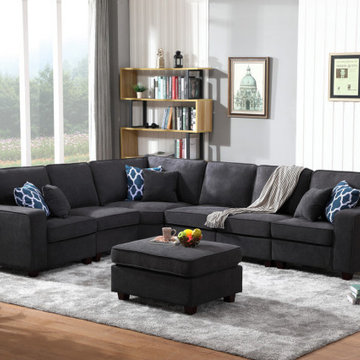Jocelyn 124" Dark Gray Woven 7Pc Modular L-Shape Sectional Sofa with Ottoman