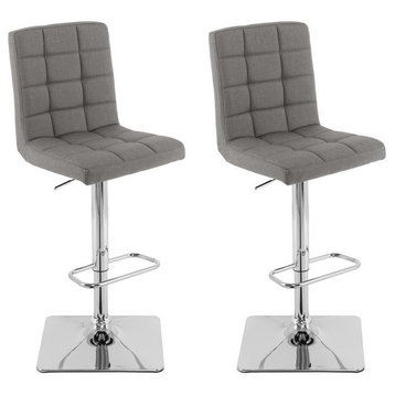 Quinn Medium Gray Fabric Square Tufted Adjustable Barstools - Set of 2