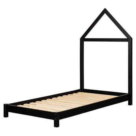 Sweedi Bed with House Frame Headboard-Matte Black-South Shore