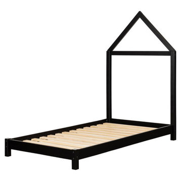 Sweedi Bed with House Frame Headboard-Matte Black-South Shore