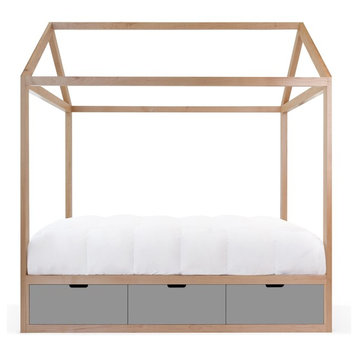 Nico & Yeye Domo Zen Bed, Full, With Drawers, Maple, Gray