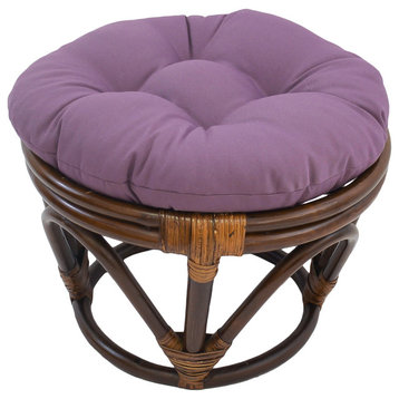 18" Round Solid Twill Tufted Footstool Cushion, Purple