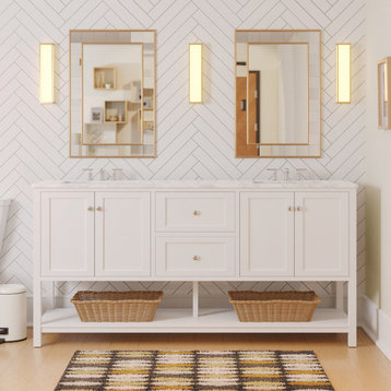 Lakeshore 72" Double Bathroom Vanity, White, Engineered Carrara