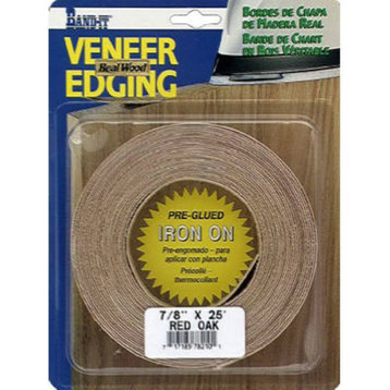 Band-IT® 78210 Pre-Glued Iron-On Wood Veneer Edgebanding, Red Oak, 7/8" x 25'
