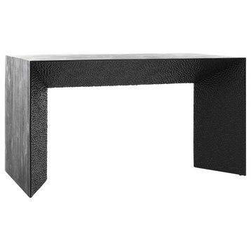 Orbina 54" Long Black Pine Writing Desk With Textured Sides and Belly