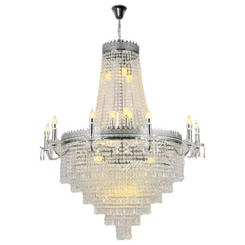 Opio Classical Large Crystal Candle Ceiling Chandelier, Chrome, Dia23.6" H34.6", Dimmable, Cool Light