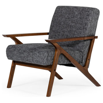 Modrest Candea Mid-Century Walnut and Gray Accent Chair