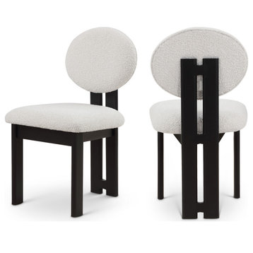 Napa Boucle Fabric Dining Chair (Set of 2), Cream, Black Finish