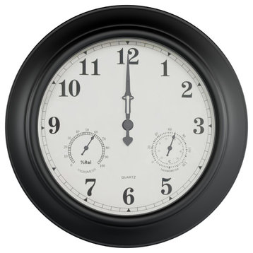 18" Indoor/Outdoor Wall Clock with Thermometer by Pure Garden, Black