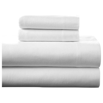 Pointehaven 175 GSM Cotton Flannel Sheet Set, White, Queen