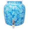 Porcelain Beverage Dispenser With Lid, 2.5 Gallon, Light Blue Marble