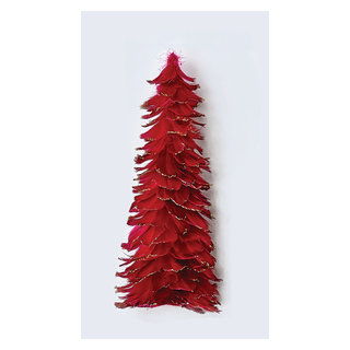 12-Inch Plum Feather Cone Table Top Christmas Tree with Glitter