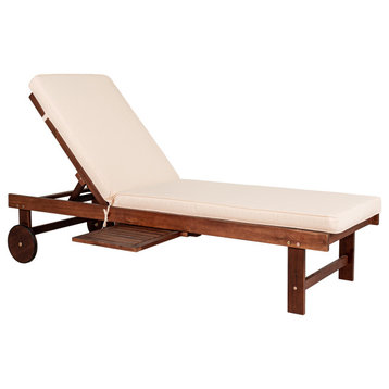 Seabrook 69"x24" Outdoor Acacia Lounger With Cushion, 5-Position, Dark Brown