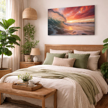 Crimson Coastline Biophilic Style Artwork