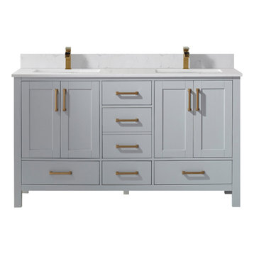 Shannon Bathroom Vanity Set in Paris Gray, 60 Inch, Double Basin, Without Mirror