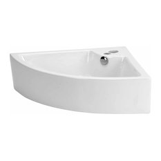 White Triangular Corner Countertop Vessel Bathroom Sink 25 7/8" with Faucet Hole