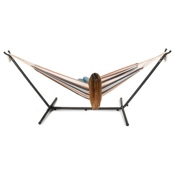 Double Hammock Space Saving Steel Stand With Portable Carrying Case Kit, Desert