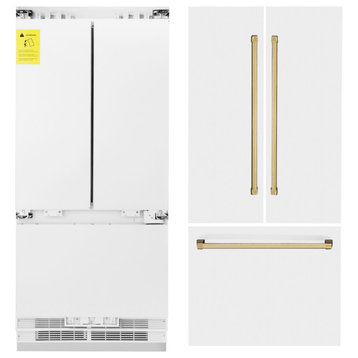 ZLINE Refrigerator With Internal Water, White Matte With Gold, RBIV-WM-36-G