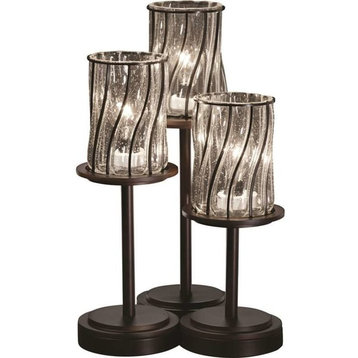 Wire Glass Dakota Table Lamp, Cylinder With Flat Rim, Dark Bronze and Swirl