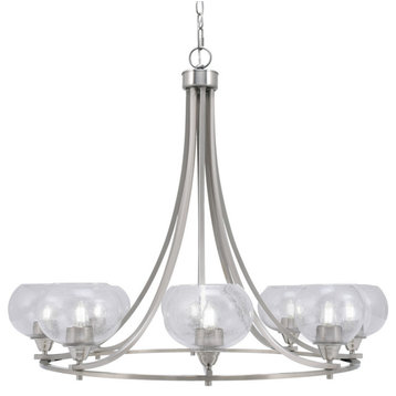 Paramount 8-Light Chandelier, Brushed Nickel, 7" Clear Bubble Glass