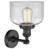 Large Bell 1-Light LED Sconce, Matte Black, Glass: Clear