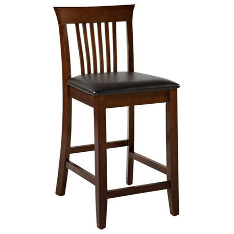 Linon Triena Craftsman 25" Slat Back Counter Stool Padded Seat in Cherry Wood