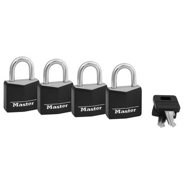 Master Lock 131Q Covered Solid Body Padlocks, 1-3/16", Brass, 4-Pack