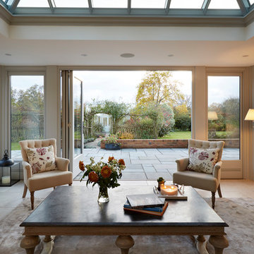 Cosy orangery with a fireplace